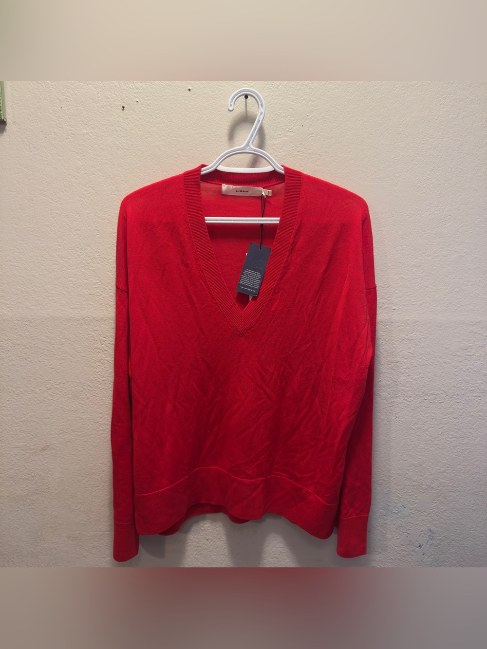 Women's V-Neck Lightweight Red Sweater 100% WOOL